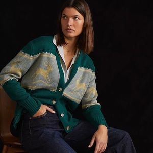 Anthropologie Reindeer Cardigan Green XS